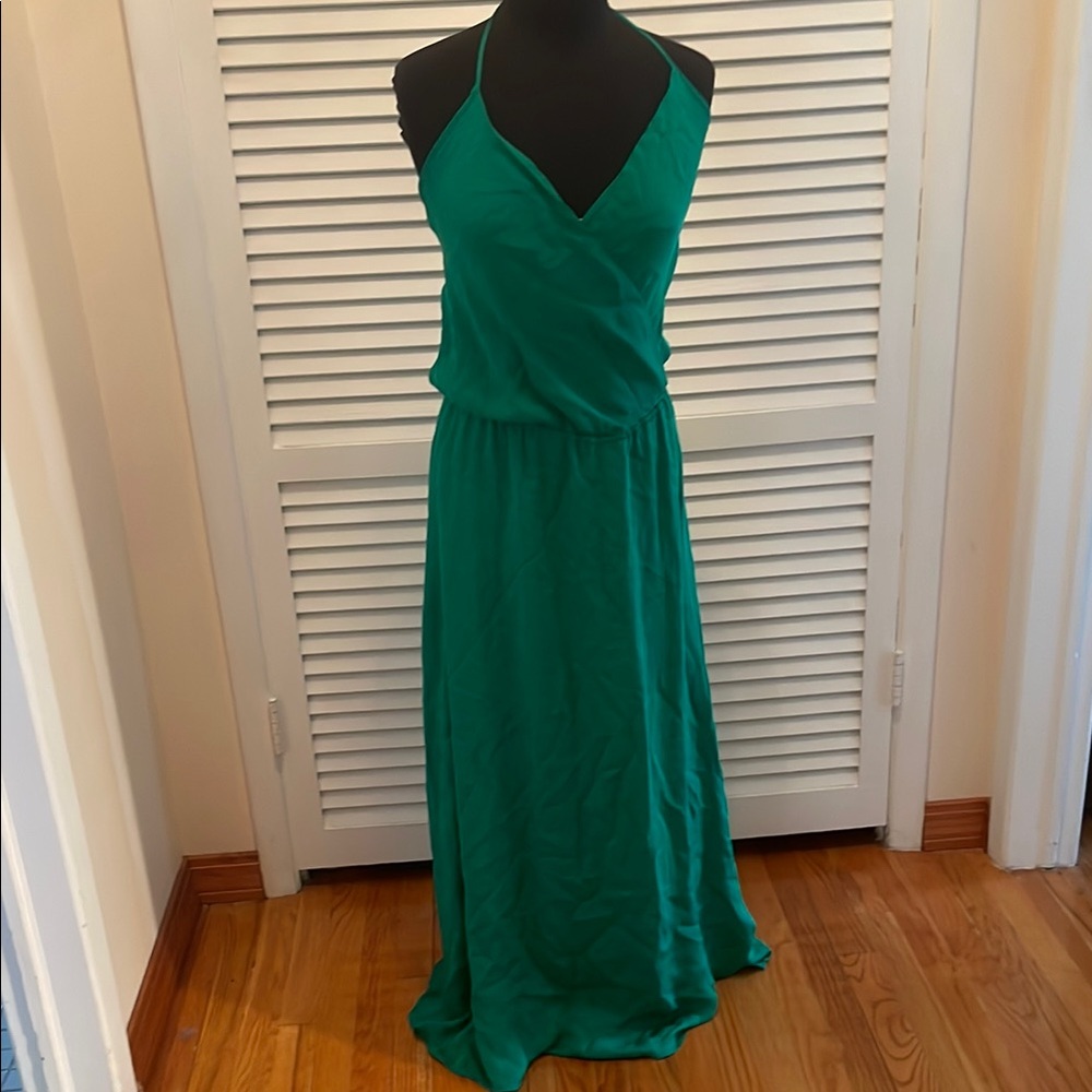 NWT Haute Hippie  silk Green Ruched Halter Maxi Dress